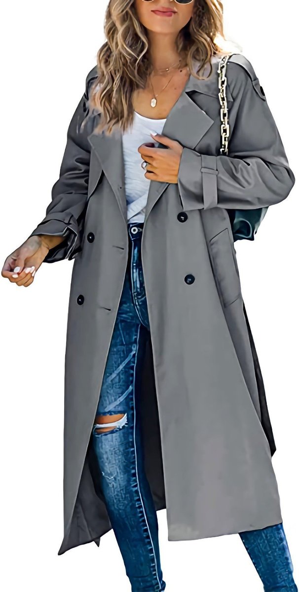 Layla Women's Oversized Double-Breasted Belted Longline Trench Coat - Nora & Rose Maine, view 12