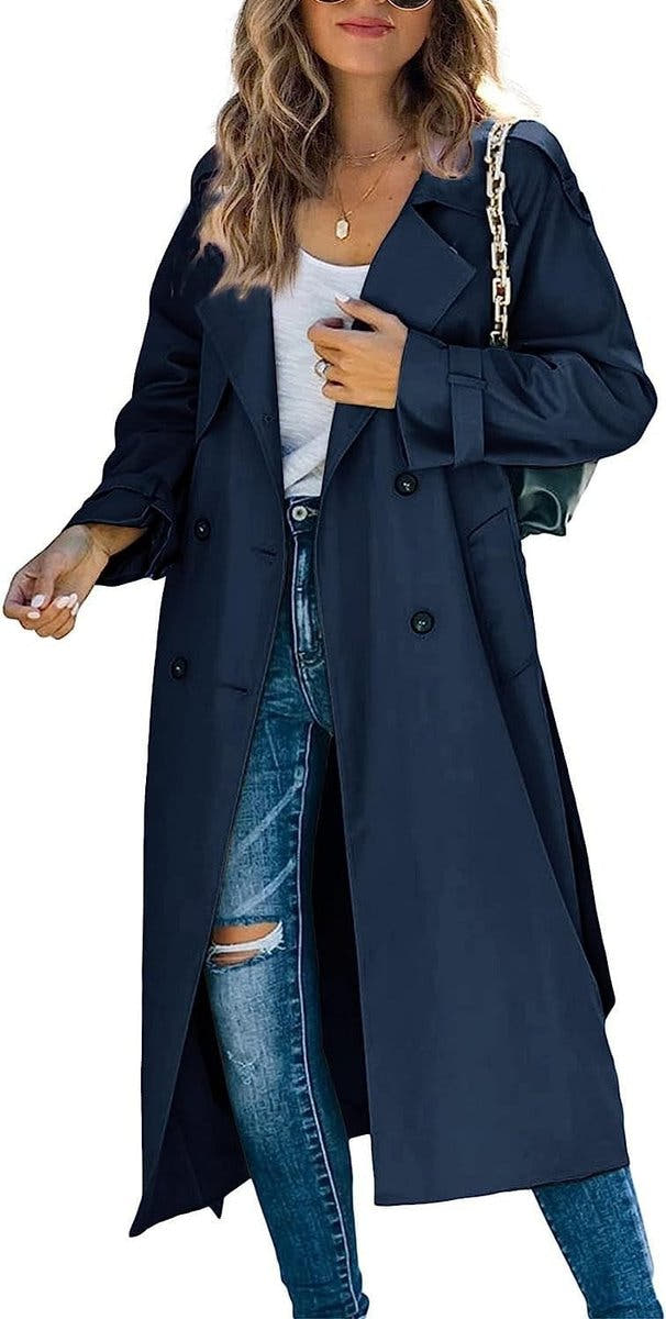 Layla Women's Oversized Double-Breasted Belted Longline Trench Coat - Nora & Rose Maine