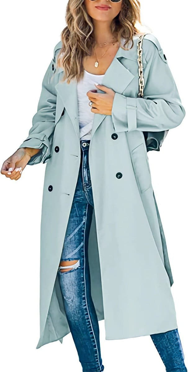 Layla Women's Oversized Double-Breasted Belted Longline Trench Coat - Nora & Rose Maine, view 4