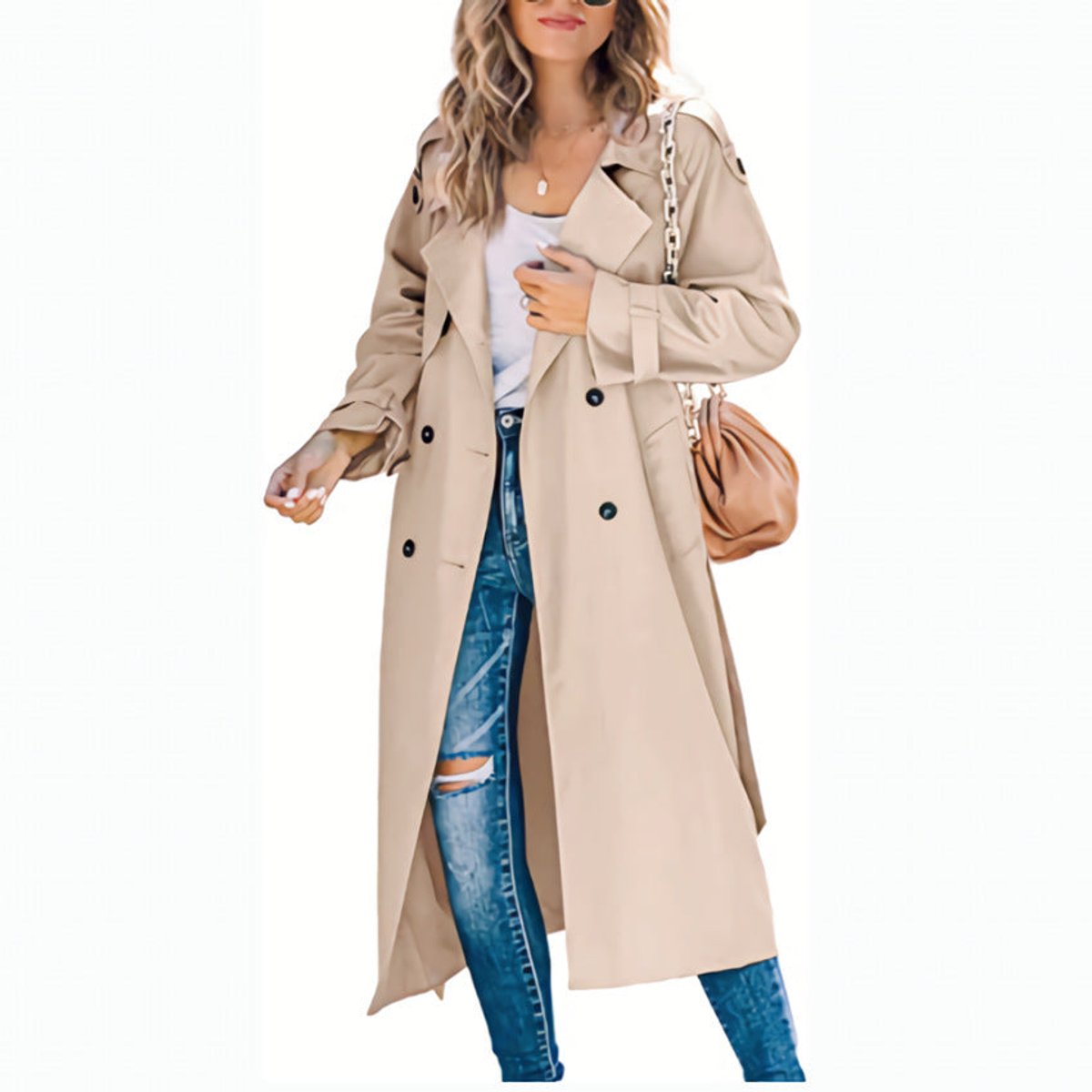 Layla Women's Oversized Double-Breasted Belted Longline Trench Coat - Nora & Rose Maine, view 6