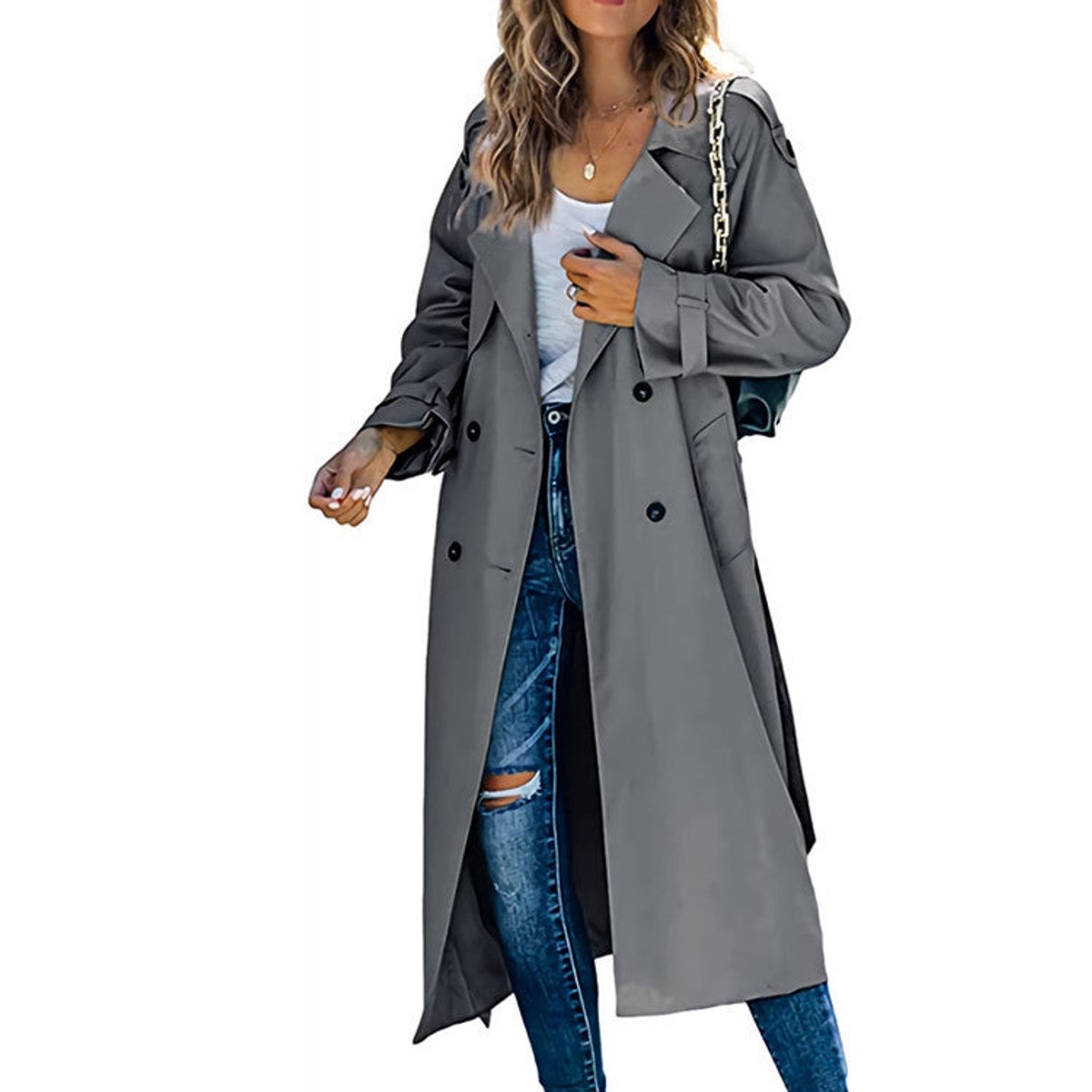Layla Women's Oversized Double-Breasted Belted Longline Trench Coat - Nora & Rose Maine, view 7