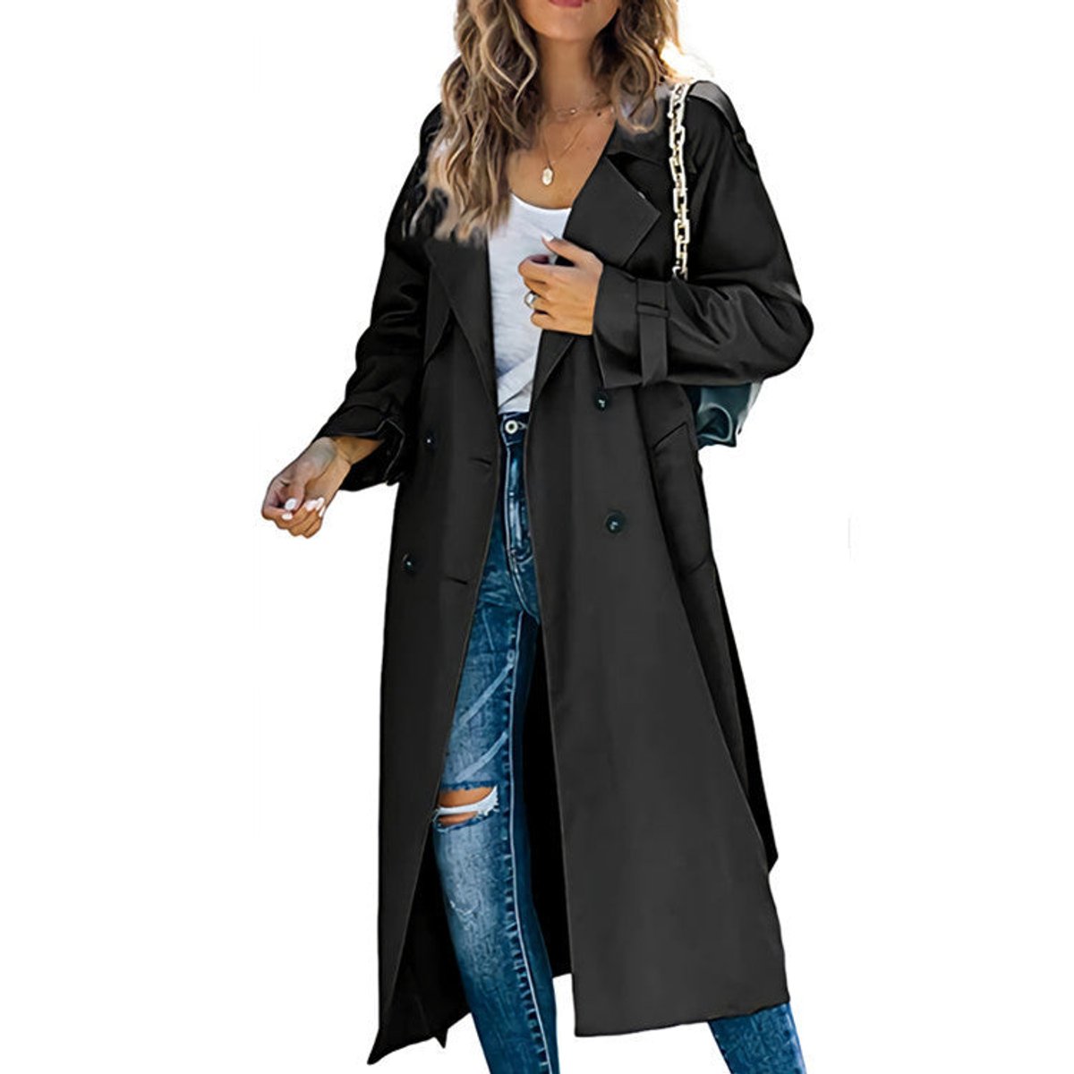 Layla Women's Oversized Double-Breasted Belted Longline Trench Coat - Nora & Rose Maine, view 8