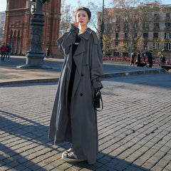 Evelyn Women's Oversized Double-Breasted Long Trench Coat - Nora & Rose Maine
