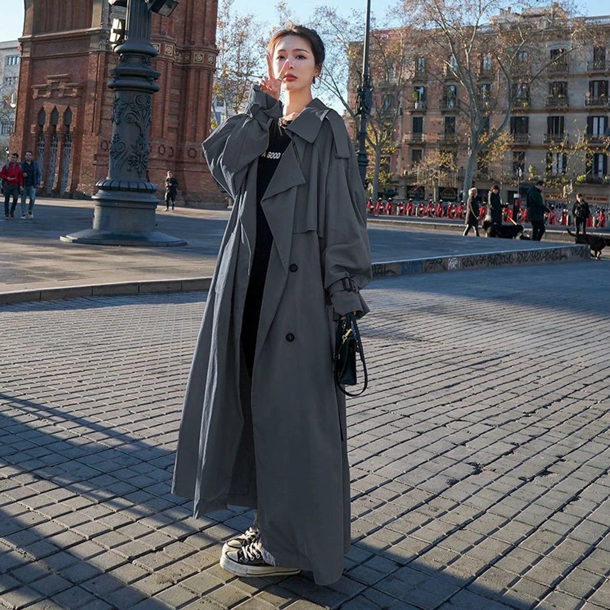 Evelyn Women's Oversized Double-Breasted Long Trench Coat - Nora & Rose Maine