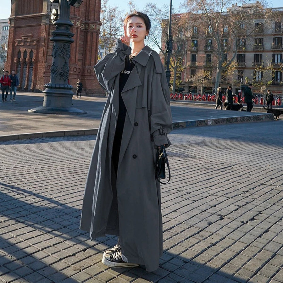 Evelyn Women's Oversized Double-Breasted Long Trench Coat - Nora & Rose Maine