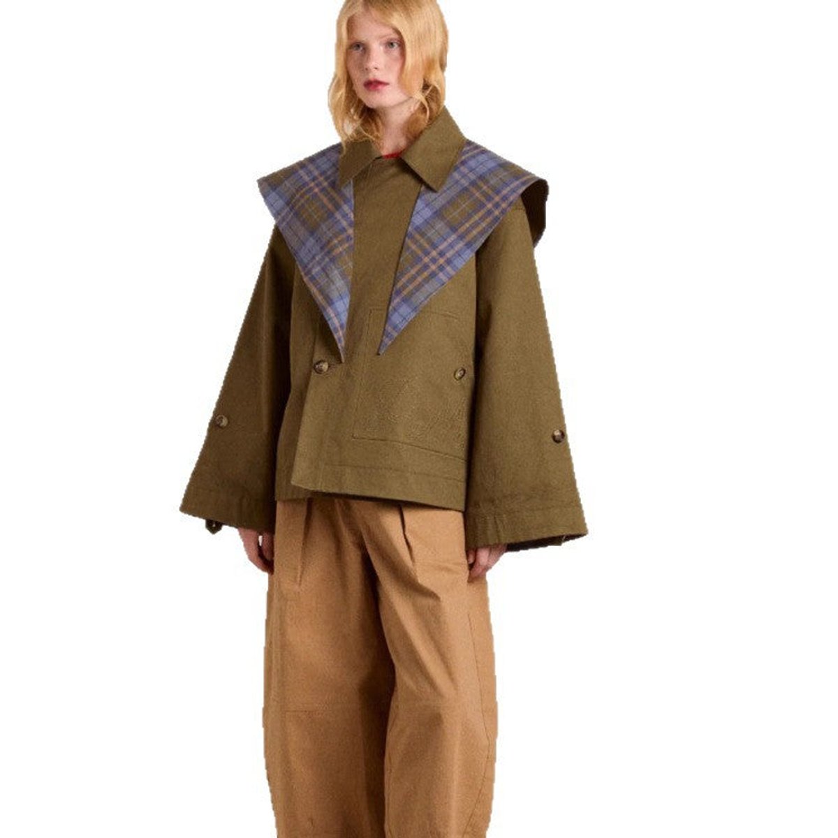Eleanor Women's Oversized Double-Breasted Plaid-Lined Trench Coat - Nora & Rose Maine, view 5