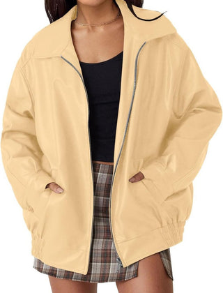Madison Women's Oversized Faux Leather Bomber Jacket Zip-Up - Nora & Rose Maine, view 10