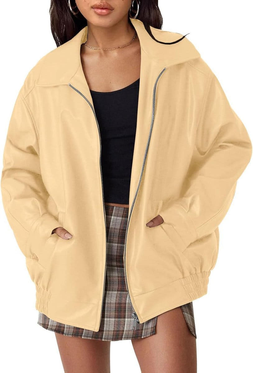 Madison Women's Oversized Faux Leather Bomber Jacket Zip-Up - Nora & Rose Maine, view 10