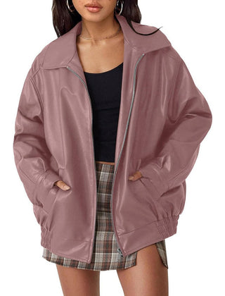 Madison Women's Oversized Faux Leather Bomber Jacket Zip-Up - Nora & Rose Maine, view 8
