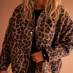 Evelyn Women's Oversized Leopard Print Snap-Button Quilted Jacket - Nora & Rose Maine