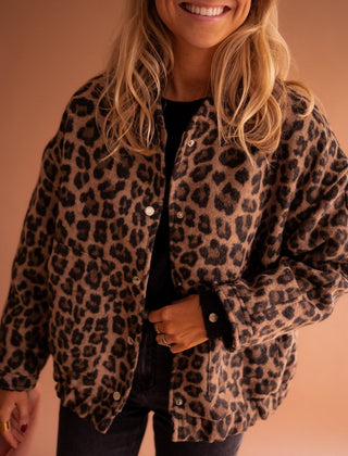 Evelyn Women's Oversized Leopard Print Snap-Button Quilted Jacket - Nora & Rose Maine