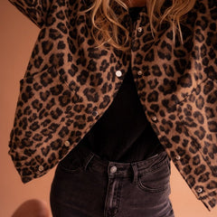 Evelyn Women's Oversized Leopard Print Snap-Button Quilted Jacket - Nora & Rose Maine, view 2