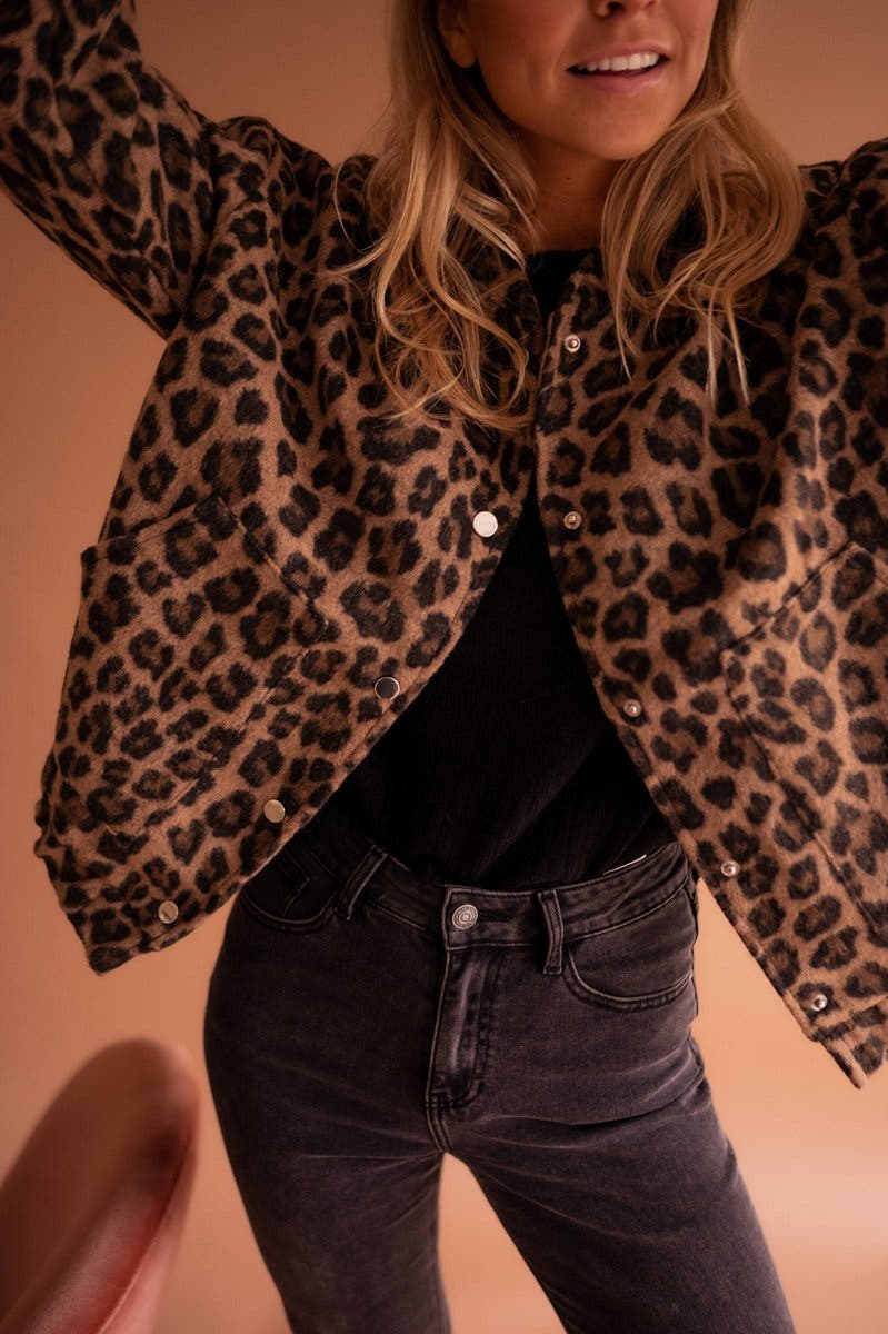 Evelyn Women's Oversized Leopard Print Snap-Button Quilted Jacket - Nora & Rose Maine, view 2