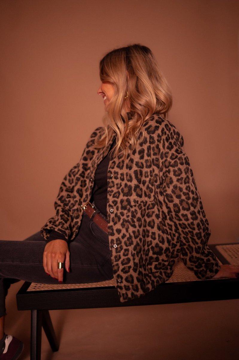 Evelyn Women's Oversized Leopard Print Snap-Button Quilted Jacket - Nora & Rose Maine, view 3