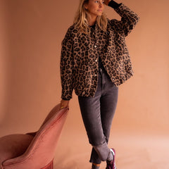 Evelyn Women's Oversized Leopard Print Snap-Button Quilted Jacket - Nora & Rose Maine, view 4