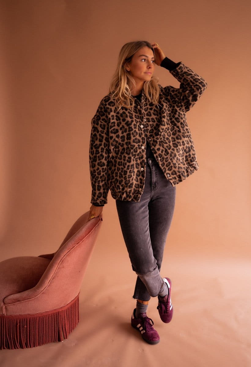 Evelyn Women's Oversized Leopard Print Snap-Button Quilted Jacket - Nora & Rose Maine, view 4