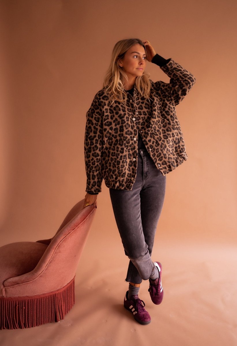 Evelyn Women's Oversized Leopard Print Snap-Button Quilted Jacket - Nora & Rose Maine, view 4