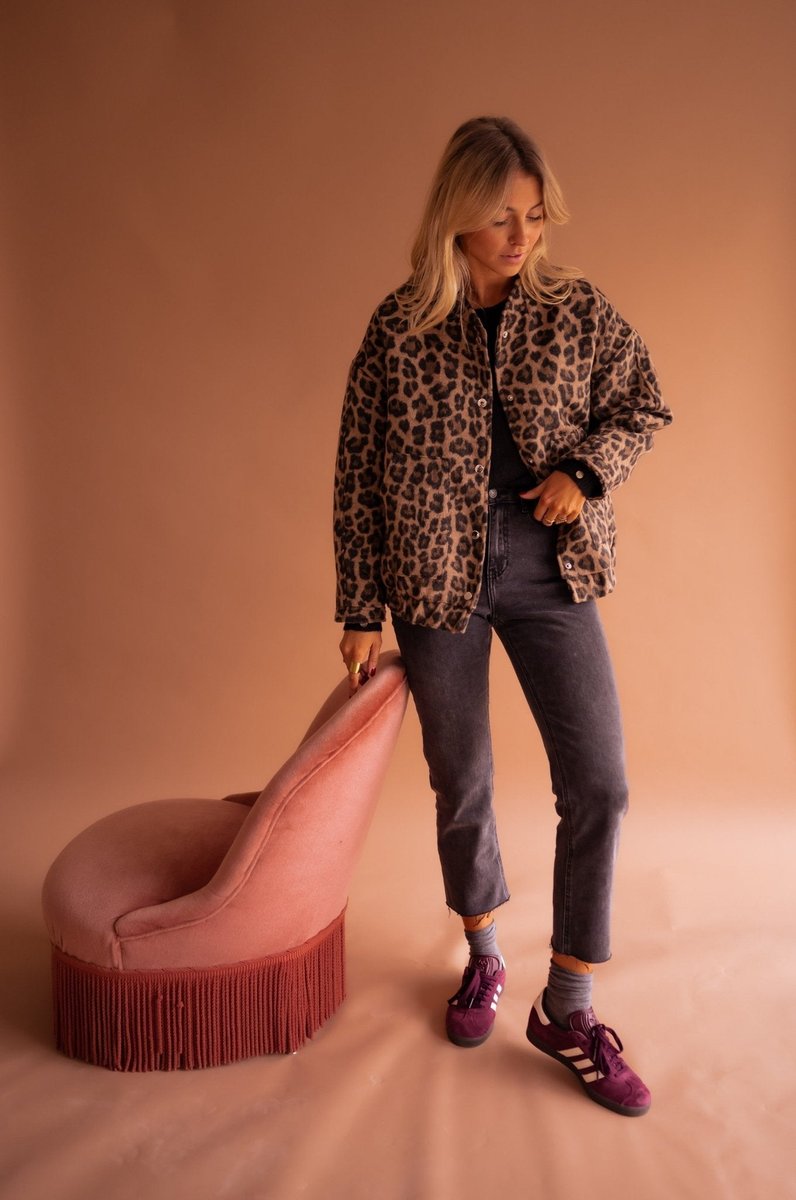 Evelyn Women's Oversized Leopard Print Snap-Button Quilted Jacket - Nora & Rose Maine, view 5