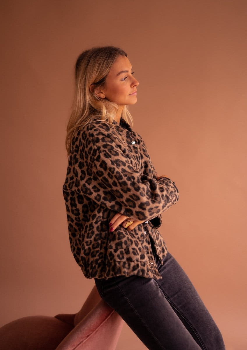 Evelyn Women's Oversized Leopard Print Snap-Button Quilted Jacket - Nora & Rose Maine, view 6