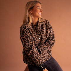 Evelyn Women's Oversized Leopard Print Snap-Button Quilted Jacket - Nora & Rose Maine, view 7