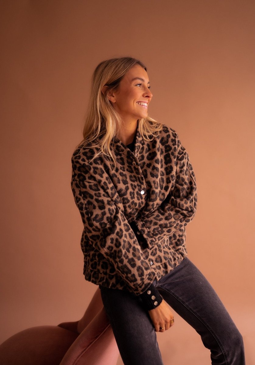 Evelyn Women's Oversized Leopard Print Snap-Button Quilted Jacket - Nora & Rose Maine, view 7