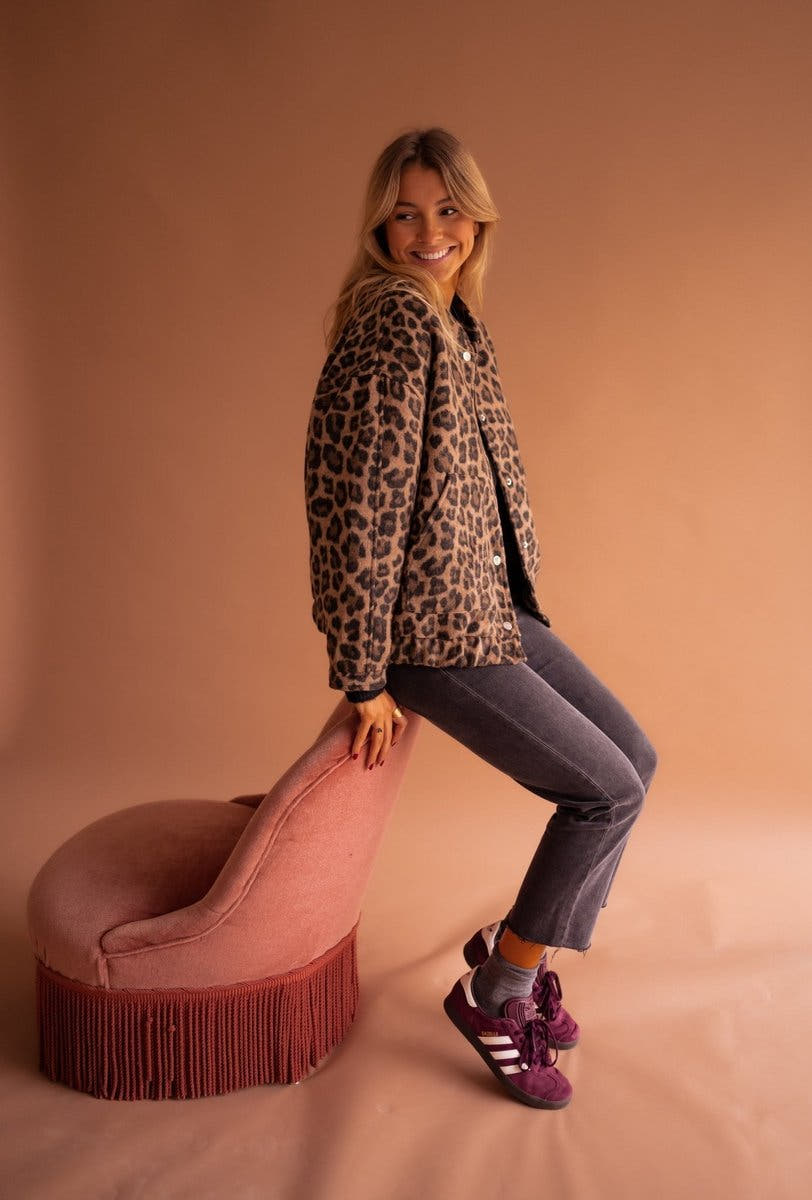 Evelyn Women's Oversized Leopard Print Snap-Button Quilted Jacket - Nora & Rose Maine, view 8