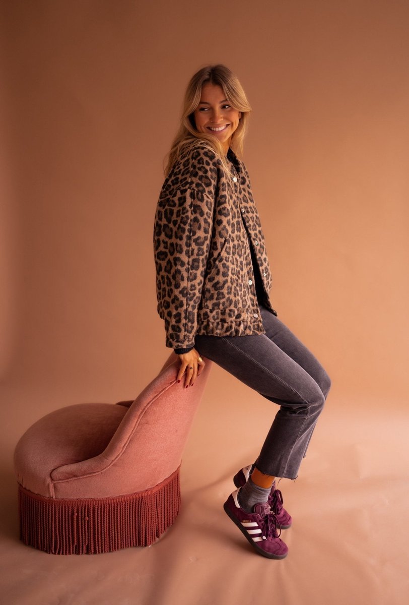 Evelyn Women's Oversized Leopard Print Snap-Button Quilted Jacket - Nora & Rose Maine, view 8