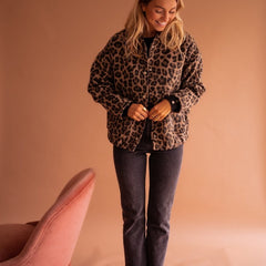 Evelyn Women's Oversized Leopard Print Snap-Button Quilted Jacket - Nora & Rose Maine, view 9