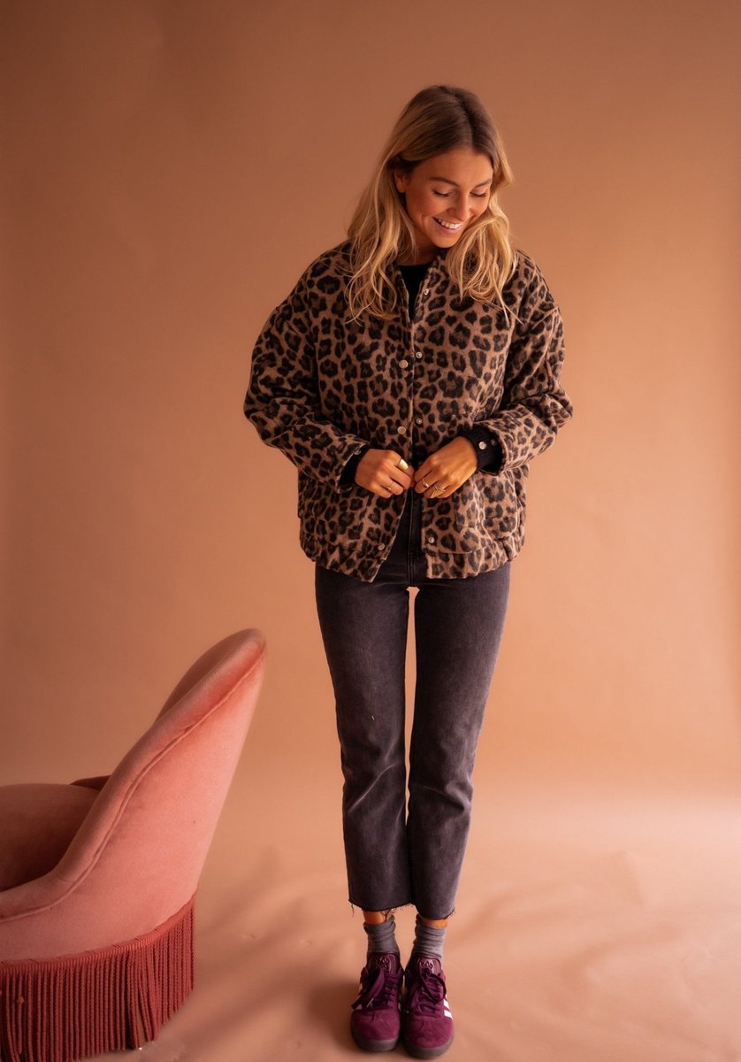 Evelyn Women's Oversized Leopard Print Snap-Button Quilted Jacket - Nora & Rose Maine, view 9
