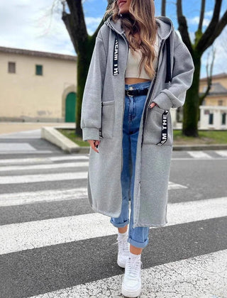 Aria Women's Oversized Long Hooded Zip-Up Coat - Nora & Rose Maine, view 6