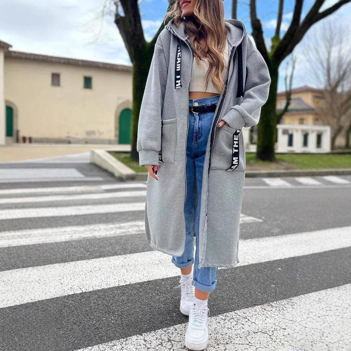 Aria Women's Oversized Long Hooded Zip-Up Coat - Nora & Rose Maine, view 6