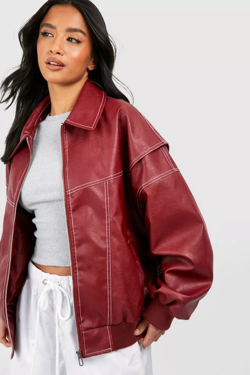 Camila Women's Oversized Quilted Jacket Contrast Stitch Bomber - Nora & Rose Maine, view 3