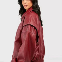 Camila Women's Oversized Quilted Jacket Contrast Stitch Bomber - Nora & Rose Maine, view 6