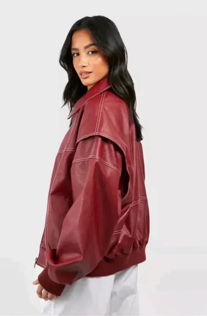 Camila Women's Oversized Quilted Jacket Contrast Stitch Bomber - Nora & Rose Maine, view 6