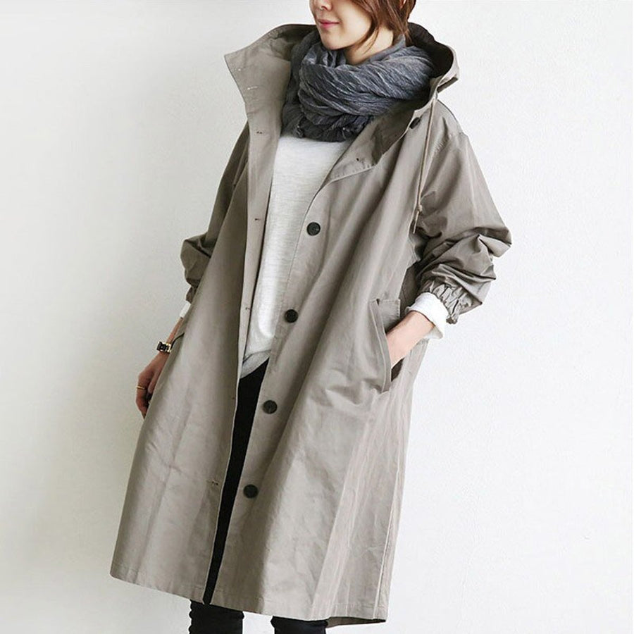 Amelia Women's Oversized Water-Resistant Button-Front Trench Coat - Nora & Rose Maine, view 2