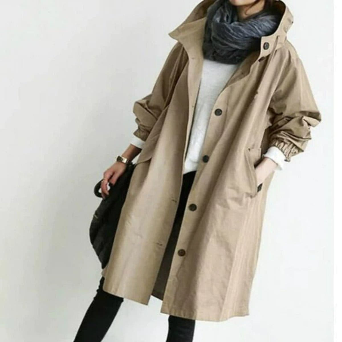 Amelia Women's Oversized Water-Resistant Button-Front Trench Coat - Nora & Rose Maine