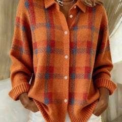 Evelyn Women's Plaid Knit Button-Up Oversized Jacket Cardigan - Nora & Rose Maine