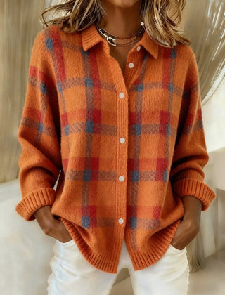 Evelyn Women's Plaid Knit Button-Up Oversized Jacket Cardigan - Nora & Rose Maine