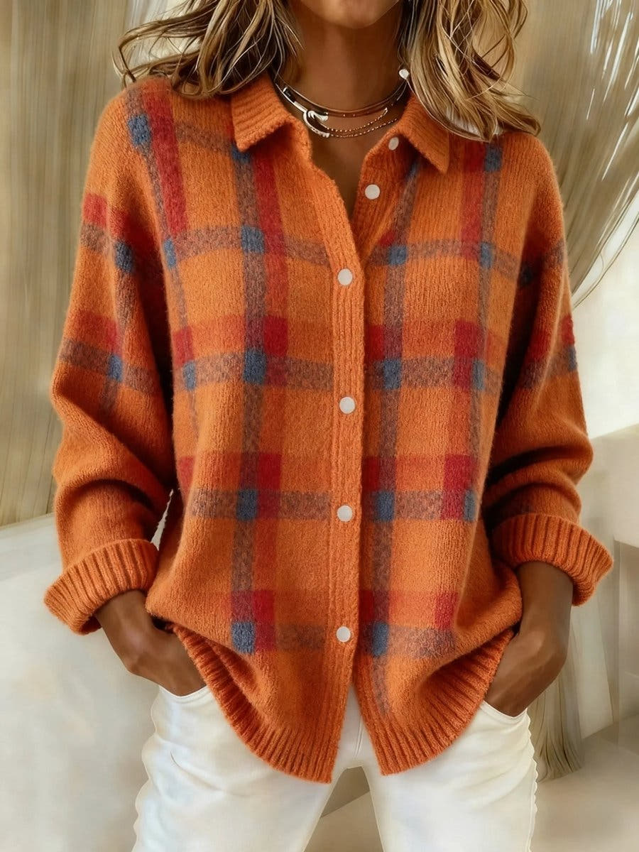 Evelyn Women's Plaid Knit Button-Up Oversized Jacket Cardigan - Nora & Rose Maine