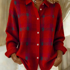 Evelyn Women's Plaid Knit Button-Up Oversized Jacket Cardigan - Nora & Rose Maine, view 2