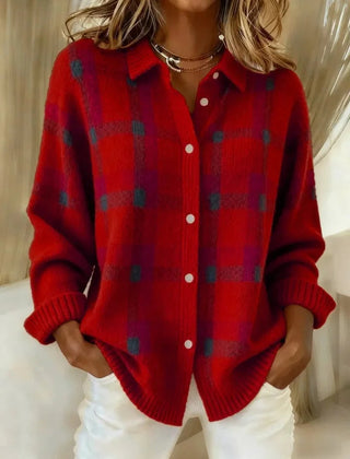 Evelyn Women's Plaid Knit Button-Up Oversized Jacket Cardigan - Nora & Rose Maine, view 2