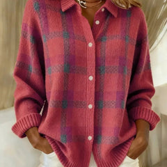 Evelyn Women's Plaid Knit Button-Up Oversized Jacket Cardigan - Nora & Rose Maine, view 3