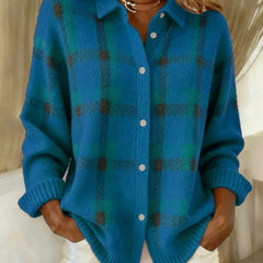 Evelyn Women's Plaid Knit Button-Up Oversized Jacket Cardigan - Nora & Rose Maine, view 4