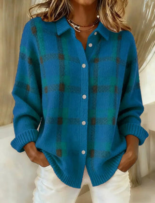 Evelyn Women's Plaid Knit Button-Up Oversized Jacket Cardigan - Nora & Rose Maine, view 4