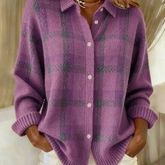 Evelyn Women's Plaid Knit Button-Up Oversized Jacket Cardigan - Nora & Rose Maine, view 5