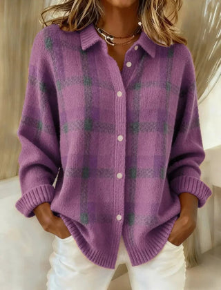 Evelyn Women's Plaid Knit Button-Up Oversized Jacket Cardigan - Nora & Rose Maine, view 5
