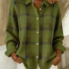 Evelyn Women's Plaid Knit Button-Up Oversized Jacket Cardigan - Nora & Rose Maine, view 7