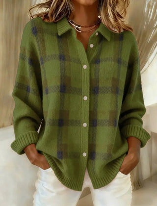 Evelyn Women's Plaid Knit Button-Up Oversized Jacket Cardigan - Nora & Rose Maine, view 7