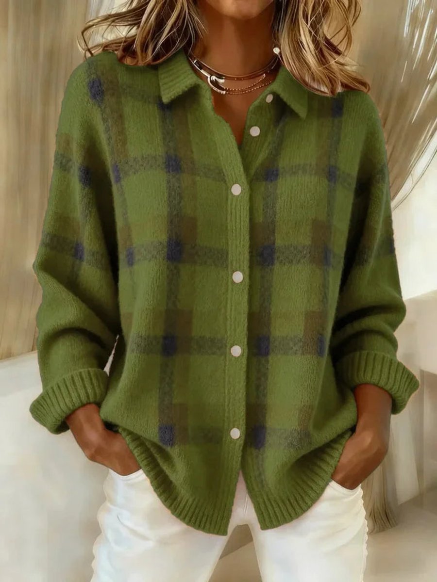 Evelyn Women's Plaid Knit Button-Up Oversized Jacket Cardigan - Nora & Rose Maine, view 7