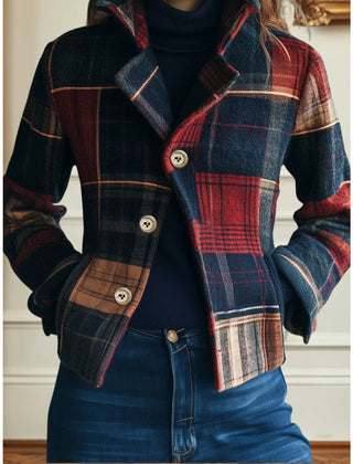 Mia Women's Plaid Patchwork Single-Breasted Soft-Knit Jacket - Nora & Rose Maine